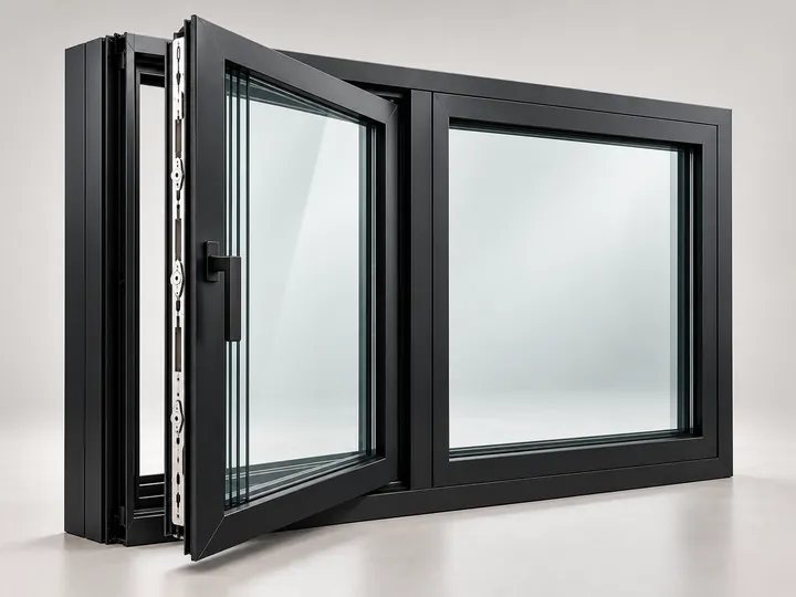 Reynaers MasterLine 8 black aluminum window with open sash and multi-point locking