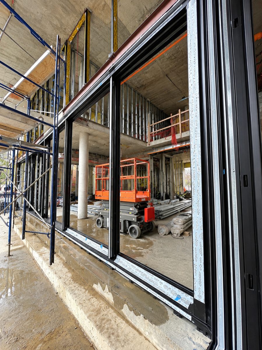 Perspective view along the newly installed Schüco ASE 60 frames