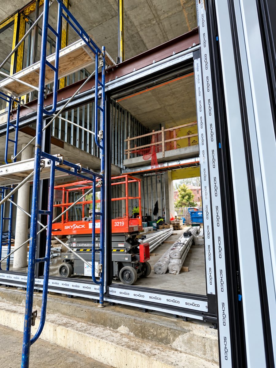 Schüco frames with branded protective film after installation