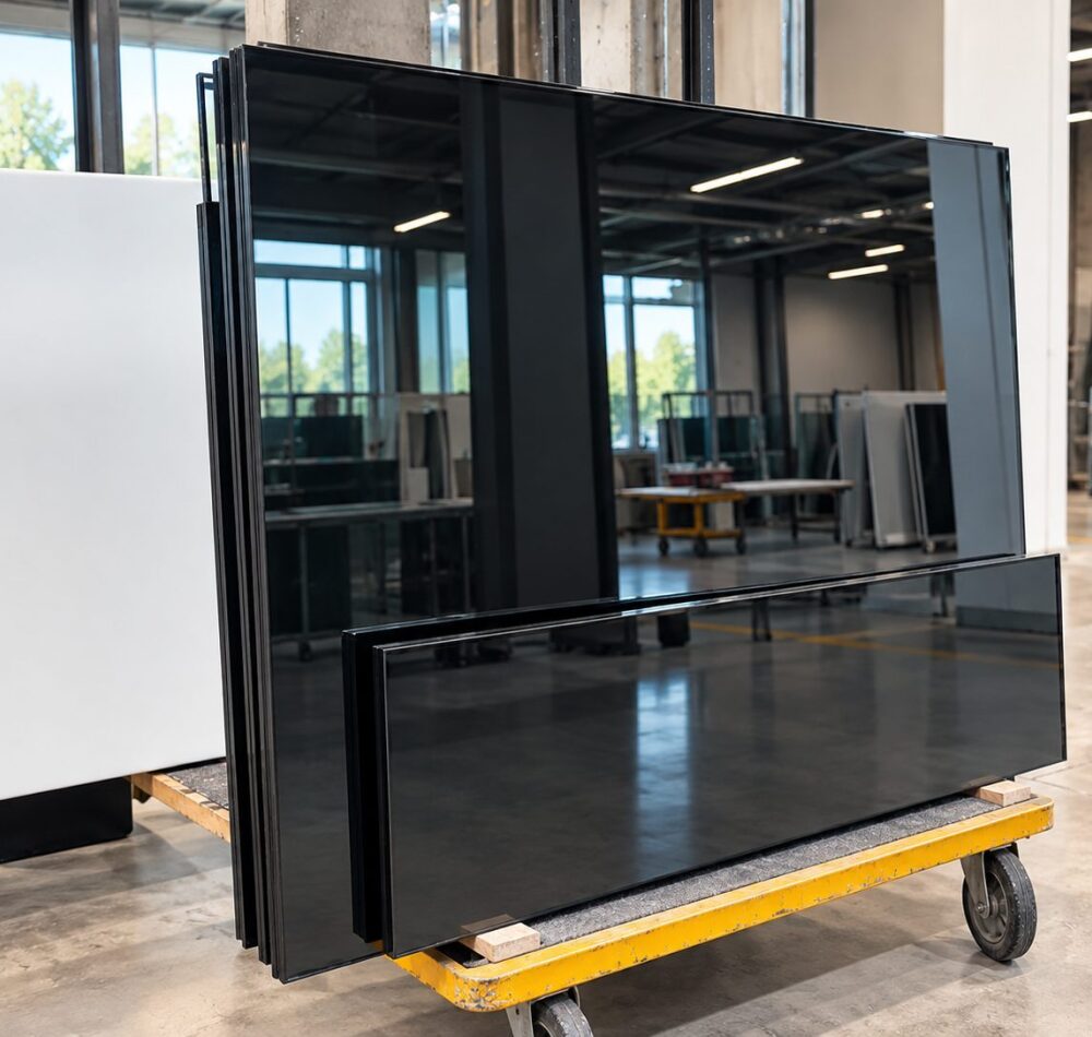 Replacement insulated glass units staged before installation
