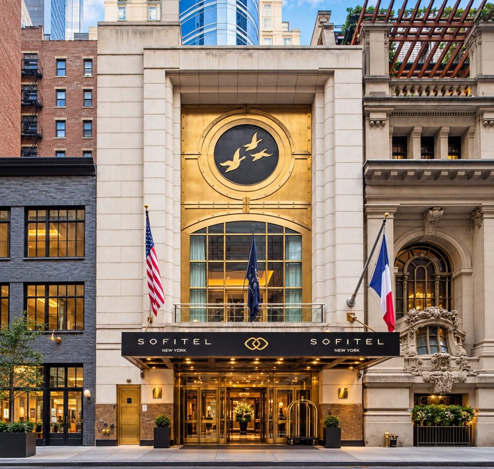 Sofitel New York hotel entrance at 45 West 44th Street, Midtown Manhattan